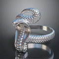 Silver Snake Ring With Coiled Design Detailed Head And Scaly Texture 3d model