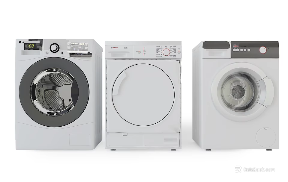 Three Modern Washing Machines With Different Front Load Designs For Home Interior 3d model 