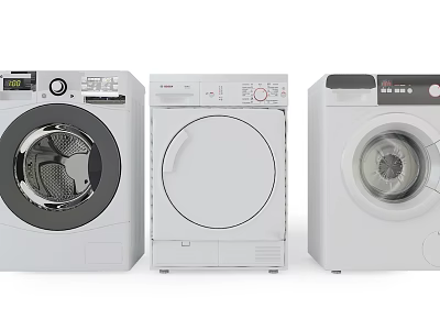 Three Modern Washing Machines With Different Front Load Designs For Home Interior 3d model