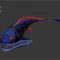 3D Rendered Fantasy Fish With Dark Blue Body Red Accents Blue Spots And Long Tail