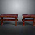 Two Red Wooden Stools Side By Side With Simple Design And Textured Surface 3d model