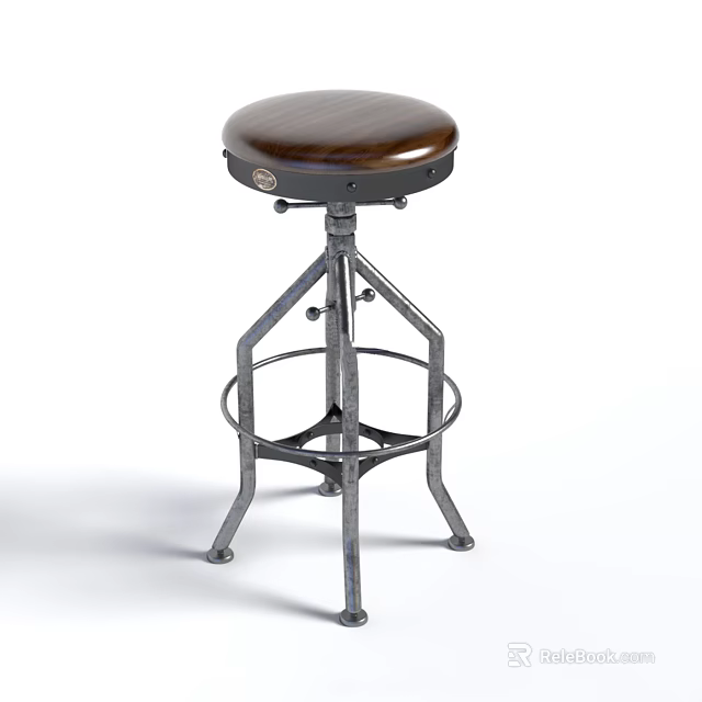 Industrial Design Bar Stool With Wooden Seat And Sturdy Metal Frame For Kitchen 3d model 