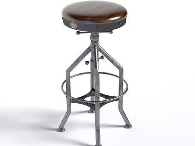 Industrial Design Bar Stool With Wooden Seat And Sturdy Metal Frame For Kitchen 3d model