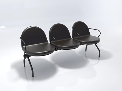 Modern Three Seater Sofa With Black Leather Seats And Metal Armrests 3d model