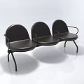 Modern Three Seater Sofa With Black Leather Seats And Metal Armrests