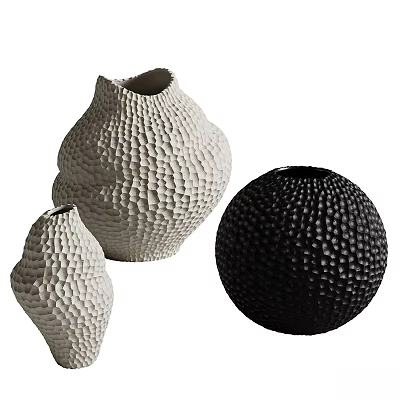Three Decorative Textured Vases In White And Black Modern Ceramic Design 3d model