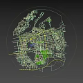 Aerial Planning of Urban Amusement Park with Ferris Wheel Roller Coaster Green Spaces and Buildings