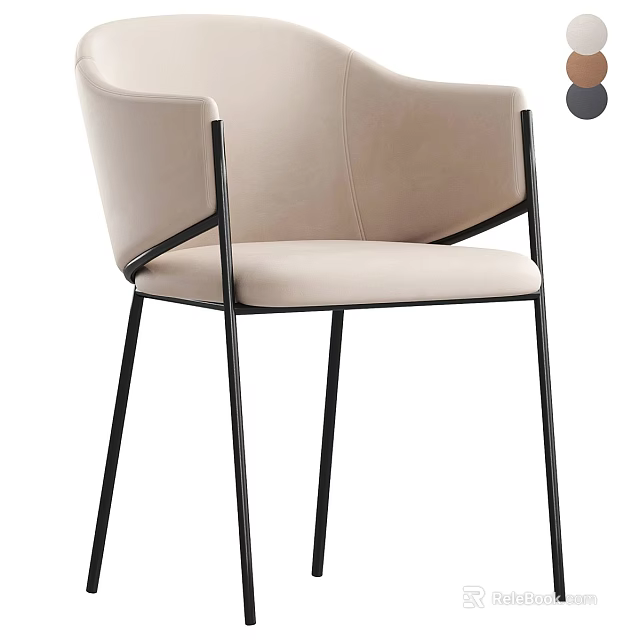 Modern Beige Upholstered Dining Chair With Armrests And Sleek Black Metal Legs For Home Use 3d model 
