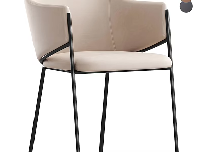 Modern Beige Upholstered Dining Chair With Armrests And Sleek Black Metal Legs For Home Use 3d model