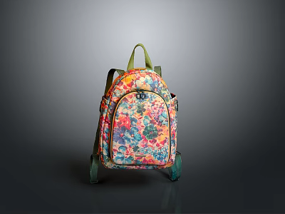 Stylish Colorful Wheeled Backpack With Floral Pattern And Green Rolling Wheels 3d model