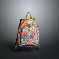 Stylish Colorful Wheeled Backpack With Floral Pattern And Green Rolling Wheels