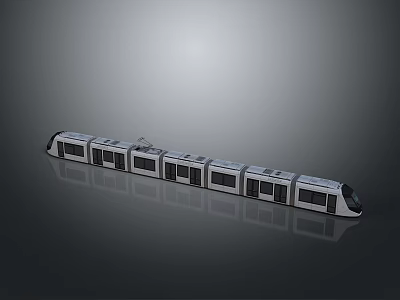 Modern Streamlined Silver Gray Metro Train With Multiple Carriages And Reflection 3d model