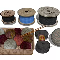 Assorted Colorful Yarn Balls And Thread Spools Collection In Woven Basket