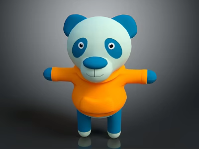 Cute Panda Doll With White Body Blue Ears And Orange Clothes For Kids 3d model
