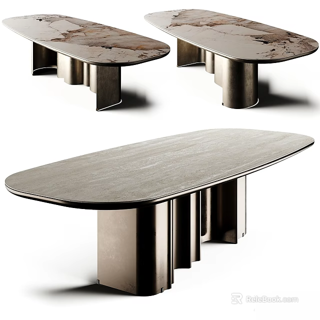 Modern Elegant Oval Dining Table With Smooth Marble Top And Sturdy Metal Base 3d model 