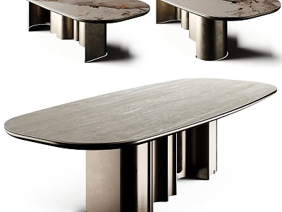 Modern Elegant Oval Dining Table With Smooth Marble Top And Sturdy Metal Base 3d model
