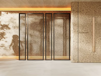 Modern Room Divider Screen With Metal Frame Wooden Slats And Interior Decorative Design 3d model