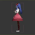 Game and Movie Character With Blue Long Hair Pink Dress Flower Accessory Open Arms Pose