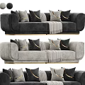 Modern Luxury Two-seater Sofa In Gray And Black With Pillows Gold Accents And Throw Blanket
