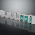 Miniature Building Model With White Wall Chipped Sections Green Doors And Reflective Surface 3d model