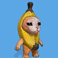 Cute Cartoon Cat Wearing Yellow Banana Peel Costume On Blue Background