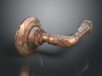 Antique Brass Door Handle With Rustic Green Patina For Home Decoration 3d model