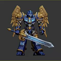 Armored Blue Yellow Robot Warrior Figure With Eagle Wings And Sword