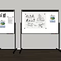 Public Facility Double Whiteboard Stand For Office Presentation With Sketch And Documents 3d model