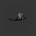 Futuristic Male Character 3D Model With Blue Glowing Outfit in Crouching Pose on Circular Platform