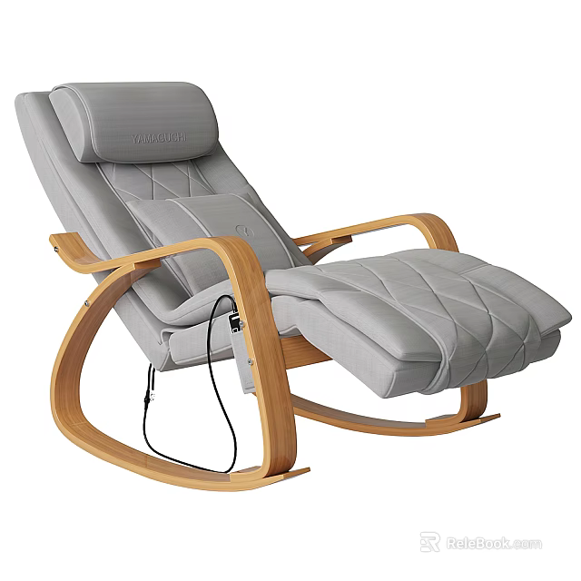 Gray Electric Rocking Recliner Chair With Wooden Arms Plush Upholstery And Integrated Footrest 3d model 