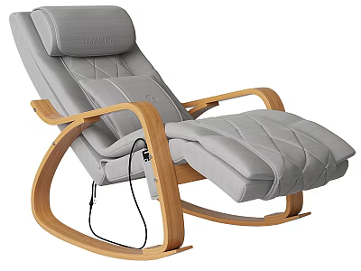Gray Electric Rocking Recliner Chair With Wooden Arms Plush Upholstery And Integrated Footrest 3d model