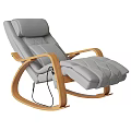 Gray Electric Rocking Recliner Chair With Wooden Arms Plush Upholstery And Integrated Footrest