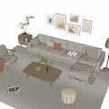 Modern Sofa and Coffee Table Set with Accent Chair Floor Lamp and Wall Art