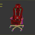 Ergonomic Black Red Gaming Chair With Pattern Adjustable Backrest And Wheels 3d model
