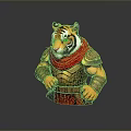 Stylized 3D Tiger Model Wearing Golden Armor and Red Cape with Muscular Build