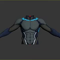 Silver Metallic Armor Style Fitted Bodysuit With Blue Accents And Long Sleeves
