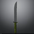 Tactical Silver Serrated Blade Weapon With Green Striped Handle Design