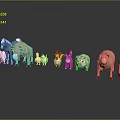 Farm Animal Character Models Including Pig Chicken Sheep Horse Standing On Reflective Surface