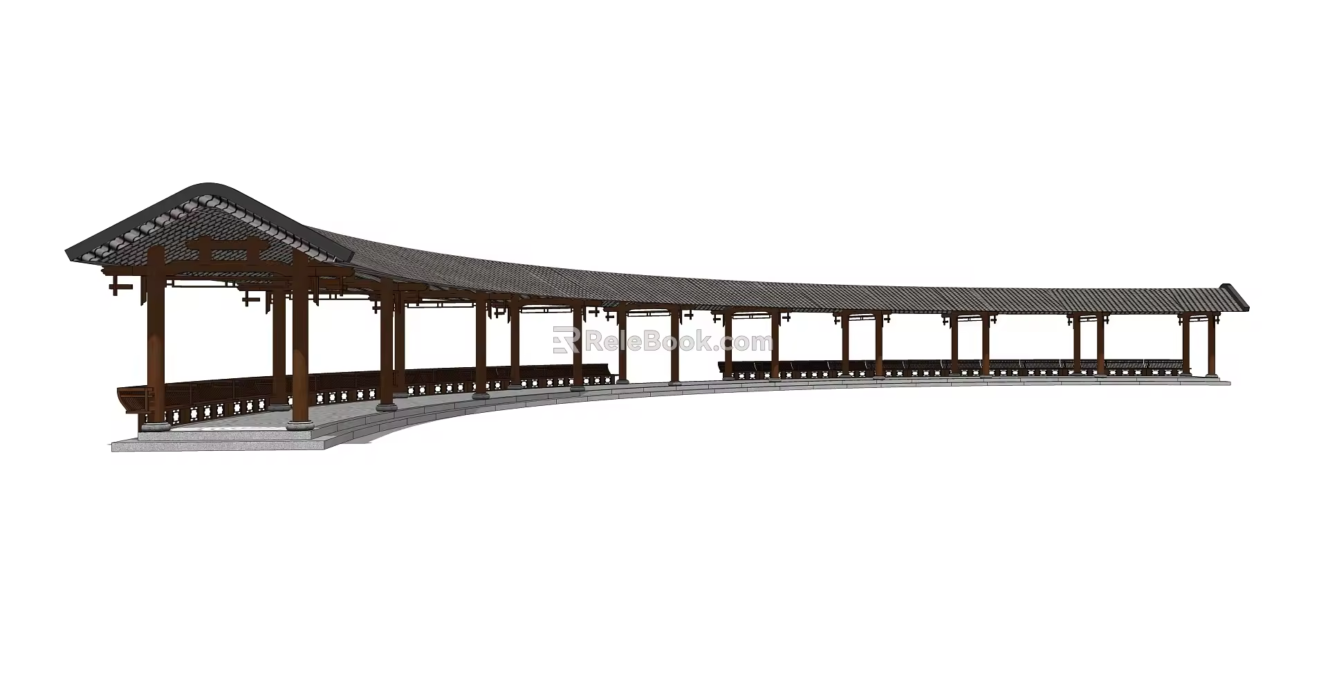 Chinese-style gallery curved gallery 3d model