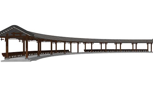 Chinese-style gallery curved gallery 3d model