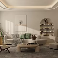 Modern Living Room Interior With Sofa Coffee Table Rug And Arched Bookshelf