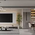 Modern guest restaurant sofa chandelier dining table and chair combination 3d model