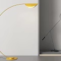 Modern Floor Lamps With Yellow Curved Design And White Round Shade Blue Stand