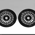 Two Black Circular Ceiling Lamp Plates with Intricate Hollow Pattern Design