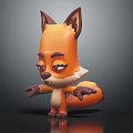 Cute Cartoon Style Orange Fox 3D Model with Brown Ears Standing Pose and Outstretched Arms