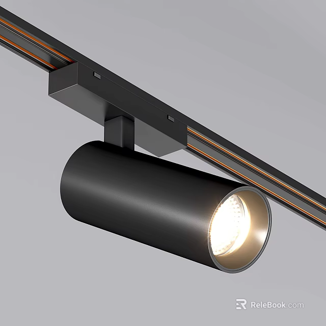 Sleek Black Track Light With Illuminated Head And Ceiling Mounting Rail 3d model 