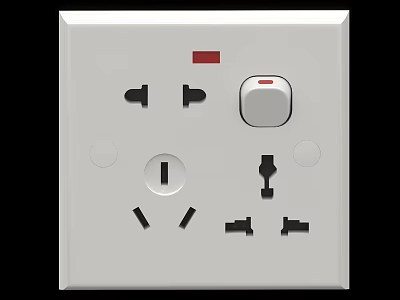 White Electrical Switch Panel With Multiple Sockets Switch And Indicator Light 3d model