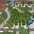 Beautiful Park Landscape With Central Square Winding Pathways And Colorful Trees