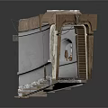 Architectural Scene Component With Wooden Roof Metal Frame And Staircase