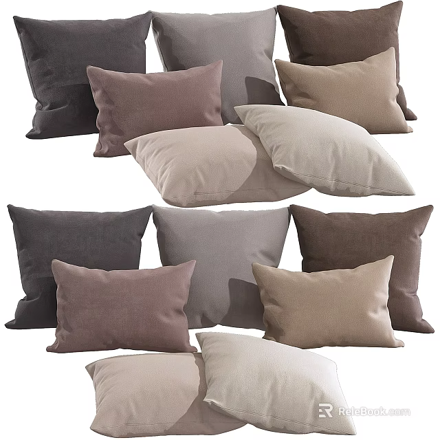 Soft Decorative Throw Pillows In Multiple Neutral Gray Brown Beige Tones 3d model